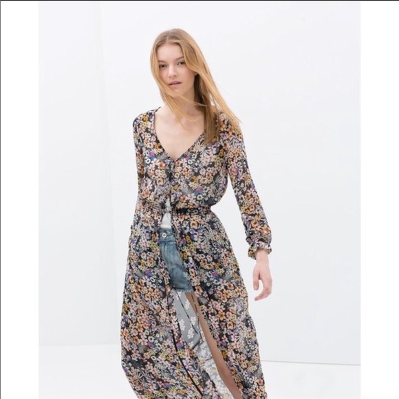 Zara Dresses & Skirts - Zara black Flora sheer maxi dress/ duster M